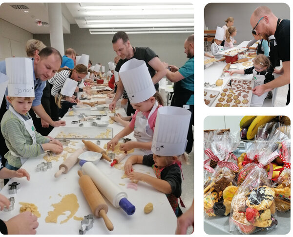 Erbe employees and their children bake Christmas cookies for charity